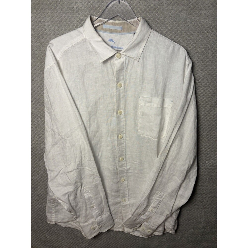 Tommy Bahama Men’s XL 100% Linen White Button Front Shirt Embroidered Marlin